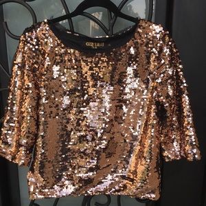 NWT God Save LA Rose Sequins Long Sleeve Top